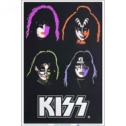 KISS 4 Faces Flocked Black Light Poster