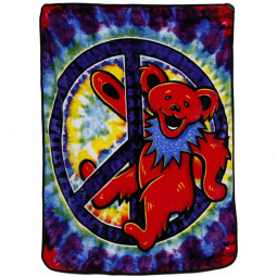 Grateful Dead Tie Dye Peace Bear Fleece Blanket