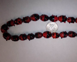 Oval Black and Red Half and Half with Bumpy Dots Beads