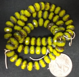 8mm Opaque Parrot Green Center Cut Picasso Rondelle Beads