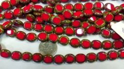 Red Opaque Rounded Rectangle Picasso Table Cut Beads