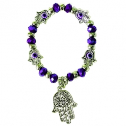 Hamsa Hand Bracelet With Blue Beads