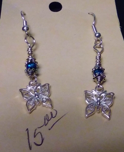 Butterfly Dangle Earrings With Aqua Beads