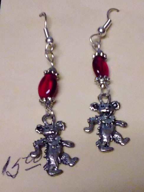 Dancing Bear Dangle Earrings With Red Beads