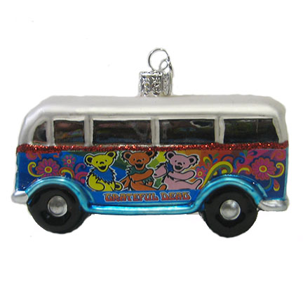 Grateful Dead Dancing Bears Bus Glass Ornament