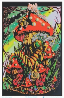 Mushroom Caterpillar Black Light Poster