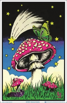 Mushroom Butterfly Black Light Poster